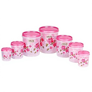 Nduro <b>Plastic</b> <b>Food</b> Storage <b>Containers</b> Set with Pink Floral Design Airtight Round Lids 7-Piece Rectangle 3-6L Capacity 1-Layer - Product Image 1