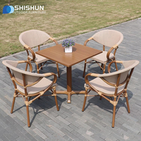 Ensemble de salle à manger moderne en aluminium et rotin PE pour extérieur, table et chaises imperméables pour hôtel, villa, restaurant, jardin, cour