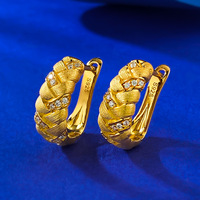 Bijoux fins, boucles d'oreilles en argent sterling 925 plaqué or, motif d'épi de blé tressé et brossé