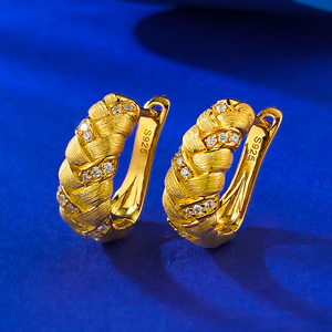 Bijoux fins, boucles d'oreilles <span class=keywords><strong>en</strong></span> argent sterling 925 plaqué or, motif d'épi de blé tressé et brossé - Product Image 1
