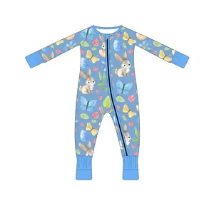 Baby cotton clothes high quality animals print bamboo long-sleeved zipper kids jumpsuit for unisex toddlers