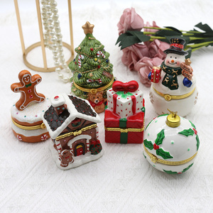 Wholesale Luxury Christmas Collection Cute Style Printed <strong>Ceramic</strong> <strong>Jewelry</strong> <strong>Boxes</strong> Snowman Christmas Tree Ring Earrings Necklace - Product Image 1
