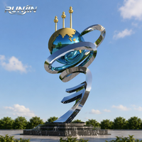 Sculpture de globe en spirale moderne sur mesure en acier inoxydable finition miroir |   Art métallique extérieur pour les places publiques gouvernementales
