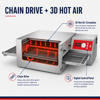 Four à pizza à air chaud de 14 pouces, machine à cuire les pizzas à entraînement par chaîne électrique pour restaurant, camion de restauration, gain de place, cuisson rapide