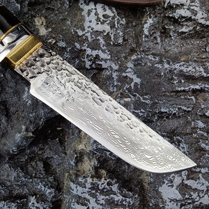 Cuchillo de Caza y Rescate de Acero de Damasco para Exteriores con Funda de Cuero Vacuno, Mango de Hueso de Cuerno de Ciervo, Hoja Fija DIY OEM de 9.6cm, 60HRC - Product Image 2