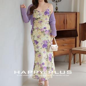 Robe longue à bretelles coupe biais imprimé floral Happy Plus pour femme grande taille, taille naturelle, avec bretelles - Product Image 4