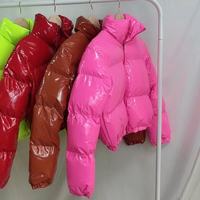 Manteau d'hiver pour femmes Neon Green Shinny Cropped Long Sleeve Bubble Winter Coat Puffer Jacket for Ladies