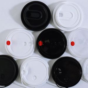 RTS 80mm 90mm Black White PP PS <b>Cups</b> <b>Lids</b> Flat U Shape <b>Lid</b> PS PP Plastic Dessert <b>Coffee</b> Paper <b>Cups</b> Sealed <b>Lid</b> Disposable - Product Image 4