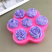 Bricolage chaud 7 pièces Rose pivoine fleur Silicone moules pour la cuisson bougie gâteau décoration fournitures saint valentin fête des mères Silicone modèle