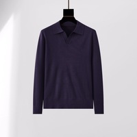Pull en maille polaire à col en V chaud et décontracté Loro Luxury Autumn Piana 100% coton bleu marine pour homme