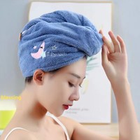 LONGREN Bonnet de bain triangulaire en polaire corail épaissi, super absorbant, avec broderie de dessin animé et bordure en velours coupé pour adulte