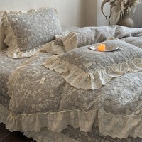 Parure de lit de luxe en coton et lin, style pastoral rétro, avec dentelle française, couvre-lit 3 couches en fil, draps de lit en lin, vente en gros