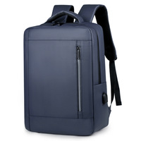 Sac à dos unisexe durable pour étudiant avec port USB, logo personnalisé, en polyester gris, fermeture éclair, imperméable, et dossier ergonomique