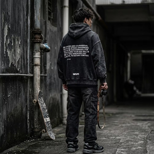 Sweat à capuche vintage délavé à l'acide avec logo personnalisé pour homme, coton lourd 400 GSM, coupe ample, style streetwear, pull à capuche oversize - Product Image 2