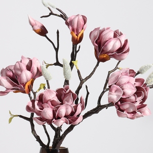 Arreglo de flores artificiales de Magnolia de estilo chino de varias cabezas, rama única, Pu Magnoliaceae, flor falsa, decoración del hogar - Product Image 5