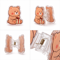 Clip en acrylique PP personnalisé, clip de planificateur, clip de reliure, clip à notes, clip décoratif en acrylique transparent motif ours de dessin animé Kawaii, vente en gros