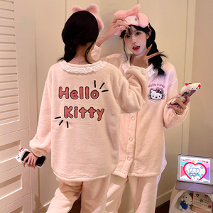 Ensembles de vêtements de nuit Pyjamas Femmes Doux Mignon Cardigan Hiver Automne Flanelle Rembourré Corail <span class=keywords><strong>Polaire</strong></span> Chaud Pyjamas pour Petit - Product Image 2