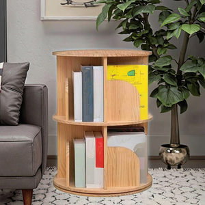 Estantería de Esquina de Madera Maciza, Estantería de Almacenamiento con Montaje en Suelo, Librería Giratoria de 360 Grados, Librería Multifuncional para Sala de Estar - Product Image 6