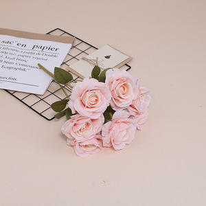 Arreglo Floral de Rosas de Ensueño, Ramo de Seda Artificial de Siete Cabezas, Decoración Suave para Sala de Estar o Salón de Bodas, Elegante y Hecho a Mano - Product Image 5