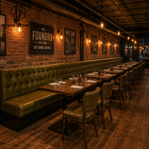 Ensemble de chaises rembourrées en cuir pour restaurant Ron Group Commercial Furniture, sièges capitonnés, <span class=keywords><strong>table</strong></span> carrée en bois massif et banquette. - Product Image 1