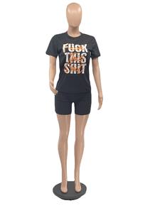 Moda carta negro 2 piezas de <span class=keywords><strong>mujer</strong></span> verano T camisa y pantalones cortos impreso deportivo <span class=keywords><strong>chándal</strong></span> azul, conjunto de dos piezas de las mujeres 2022 - Product Image 5