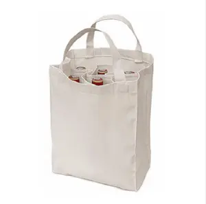 6 bottles wine holder stand up heavy duty canvas cotton tote wine bag with embroidery logo
