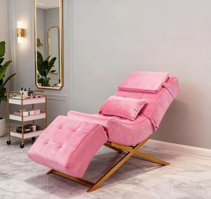 Best Selling Beauty Salon Furniture Black Leather Eyelash Bed Luxury Gold Metal Base Curved Massage Eyebrow Bed - Product Image 1