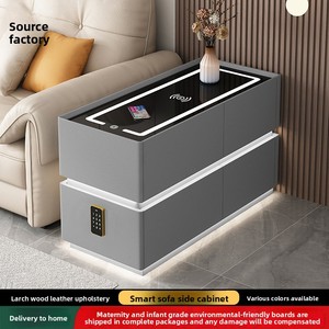Smart Modern Minimalist Glass Living Room End <strong>Table</strong> <strong>Side</strong> Cabinet Wireless Charging Ambient Lighting Multi-functional <strong>Storage</strong> - Product Image 3