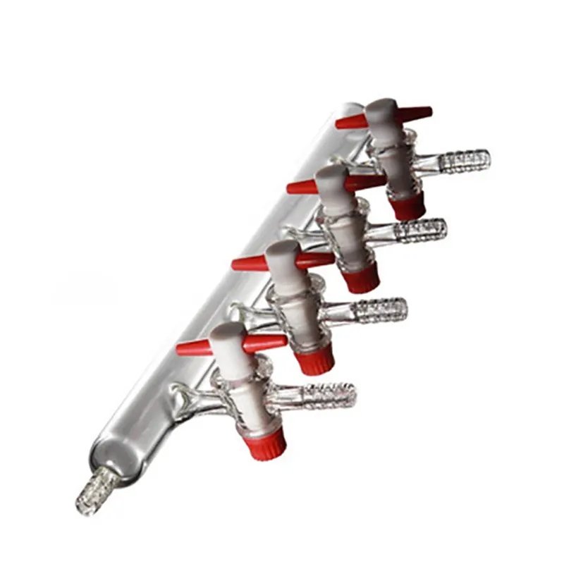 실험실 용품 3/4/5/6 포트 PTFE/유리 스톱코크가 있는 Schlenk 라인용 유리 싱글/더블 매니폴드 진공 가스 분배기