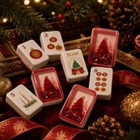 Luxuriöses Weihnachts-Mahjong-Set für 4 Spieler 160 Premium Acryl-Steine Transparenter Flüssig-Glitter Roter Weihnachtsbaum