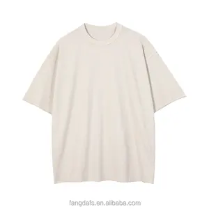 Camiseta de algodón 100% para hombre, camisa con estampado personalizado bordado en relieve, logo diferente, vintage, color crema