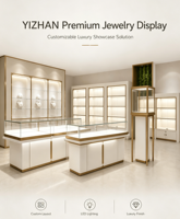 Vitrine à bijoux de luxe moderne personnalisée en verre trempé, acier inoxydable, MDF, avec miroir au dos, robuste, étanche, éclairage LED