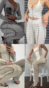 Set Due Pezzi con Pantaloni Sexy per Donna, Maniche Lunghe con Lacci Laterali e Aperture, Prezzo all'Ingrosso - Product Image 5