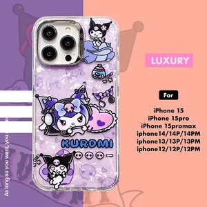 Cute cartoon kuromi TPU girls phone case cover for for iphone 15 14 13 12 pro max purple kuromi smart mobile phone case covers