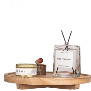 Solid Wood Round Decorative <b>Tray</b> Natural Color Single Compartment Standing Type For Home Fragrance Storage - Product Image 5