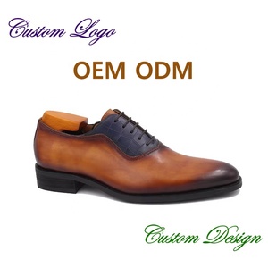 Chaussures en cuir lavé à la main pour hommes, marque de luxe italienne, personnalisables OEM/ODM, couleur TAN BLUE, pour occasions formelles, bureau, mariages et soirées légères - Product Image 1