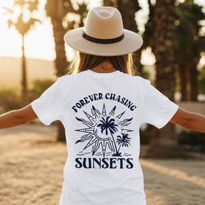Camiseta de Playa para Mujer FOXA, Diseño Gráfico de Palmeras Perseguyendo el Atardecer, Camiseta de Verano para Vacaciones, 100% Algodón, Jersey Transpirable - Product Image 6