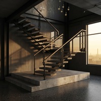 Escaliers Flottants Extérieurs Modernes en Acier Inoxydable de Haute Qualité avec Marches en Bois - Conception Écologique et Durable