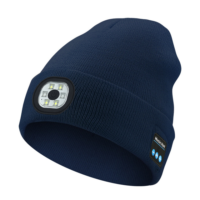 Custom Bluetooth 5.4 Knitted Beanie with Rechargeable LED Light | OEM Acrylic Music Hat for Outdoor Work & Night Activities
