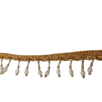 ERKOUMI Tissu de dentelle de mode de luxe perlé, avec bordure en dentelle, orné de perles cousues à la main et de franges à pampilles, pour mariée, sacs, colliers et accessoires
