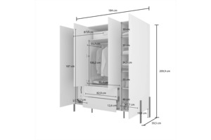 Fabricante de fábrica Armario de dormitorio moderno Armario de madera blanco de 4 puertas con <span class=keywords><strong>cajones</strong></span> Patas de metal negro - Product Image 3