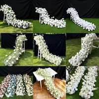 Guirlande de fleurs artificielles épaissies 200 * 40 cm, grande guirlande de roses blanches longues, utilisée pour la décoration de la table principale de mariage