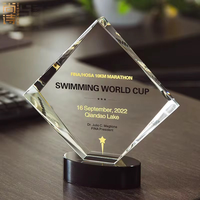 Trophée en cristal de diamant, plaque personnalisée avec logo gravé, récompense commémorative pour compétition sportive avec base noire