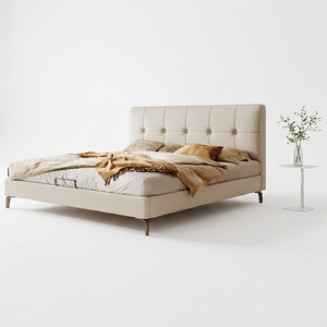 <span class=keywords><strong>Lit</strong></span> en cuir avec cadre en bois massif de style crémeux, design moderne et minimaliste, dossier rembourré, <span class=keywords><strong>lit</strong></span> avec rangement - Product Image 1