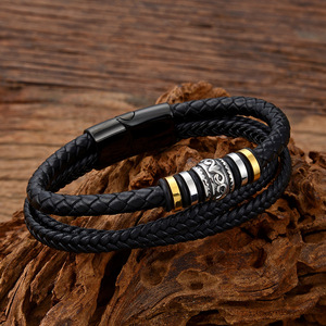 Men's Fashion Stainless Steel Multi-layer Diy Leather <b>Bracelet</b> American Braided <b>Rope</b> Leather Titanium Steel <b>Bracelet</b> Wholesale - Product Image 5
