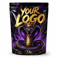 Sac en Mylar personnalisé de 3,5 g, emballage Za Pack, logo personnalisé, pochette brillante à fermeture éclair, sac d'emballage King Cobra Fierce Cartoon
