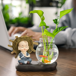 Quatre petits moines en résine, vases hydroponiques, décorations zen asiatiques pour bureau, cadeau artisanal pour table de bureau - Product Image 3