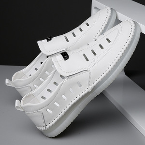 Chaussures bateau blanches pour hommes à enfiler, bout rond, semelle EVA respirante, chaussures décontractées d'été en cuir avec boucle décorative - Product Image 3