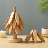 Sous-verres pliants décoratifs en bois motif arbre, résistants à la chaleur, imprimés sérigraphiés, pour la promotion