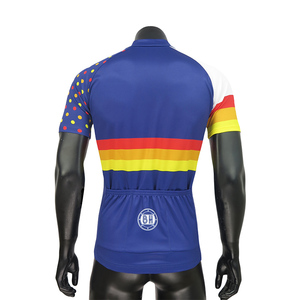 <span class=keywords><strong>Maillot</strong></span> de <span class=keywords><strong>cyclisme</strong></span> à manches courtes personnalisé pour hommes avec rayures et <span class=keywords><strong>pois</strong></span> respirant fermeture éclair complète haut de vélo pour l'équitation et la course - Product Image 5